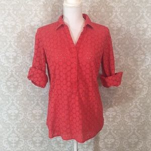 The Limited Orangey/Pink Eyelet Blouse